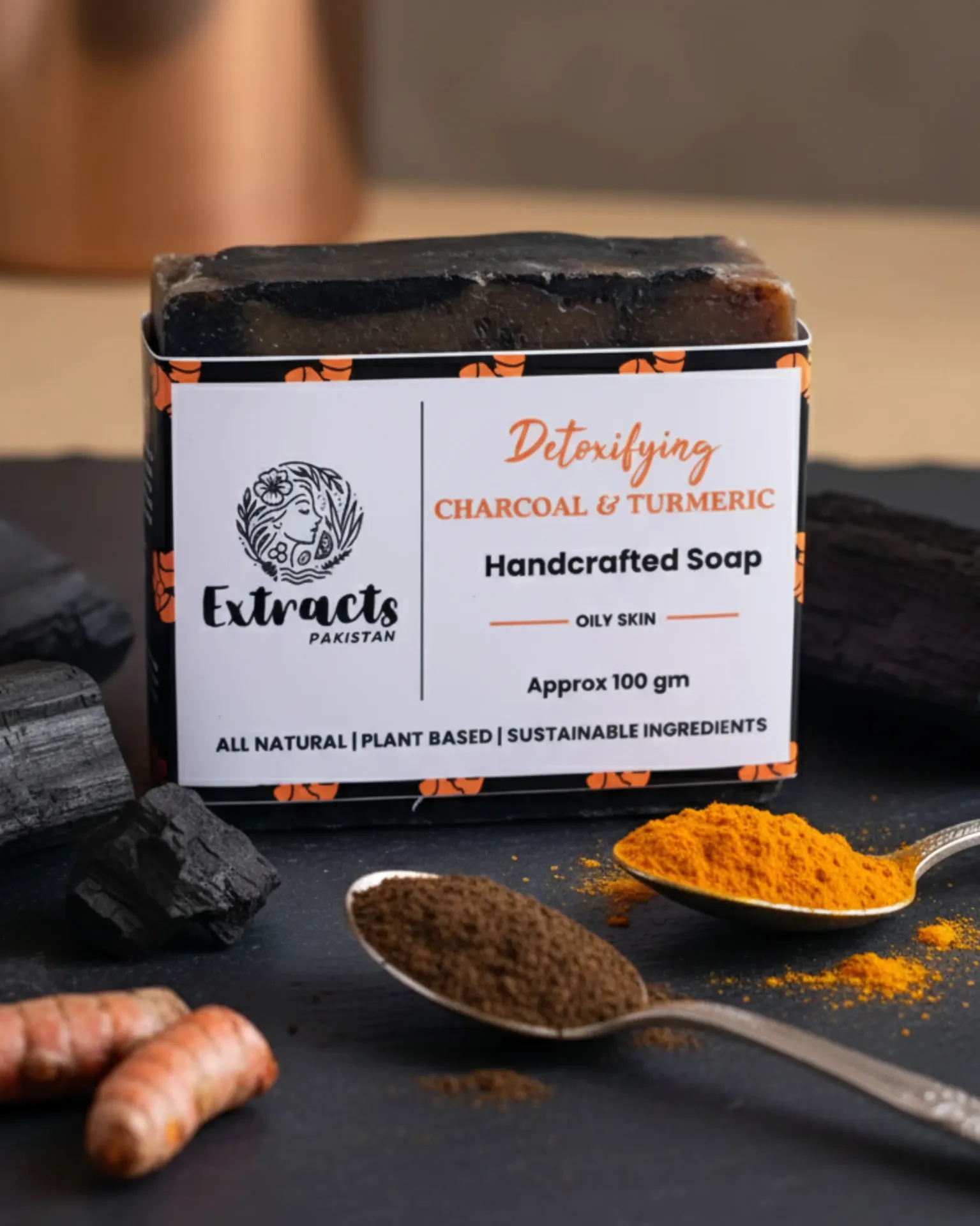 CHARCOAL AND TURMERIC HANDCRAFTED BAR